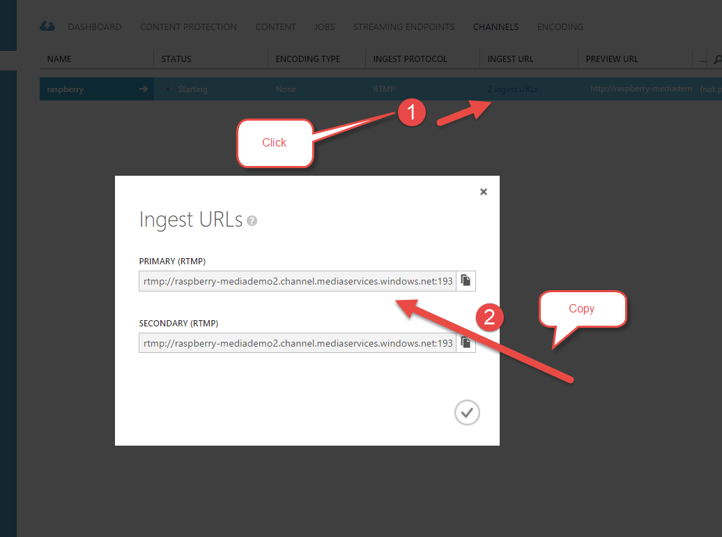 Copy Live Stream Ingest Urls 